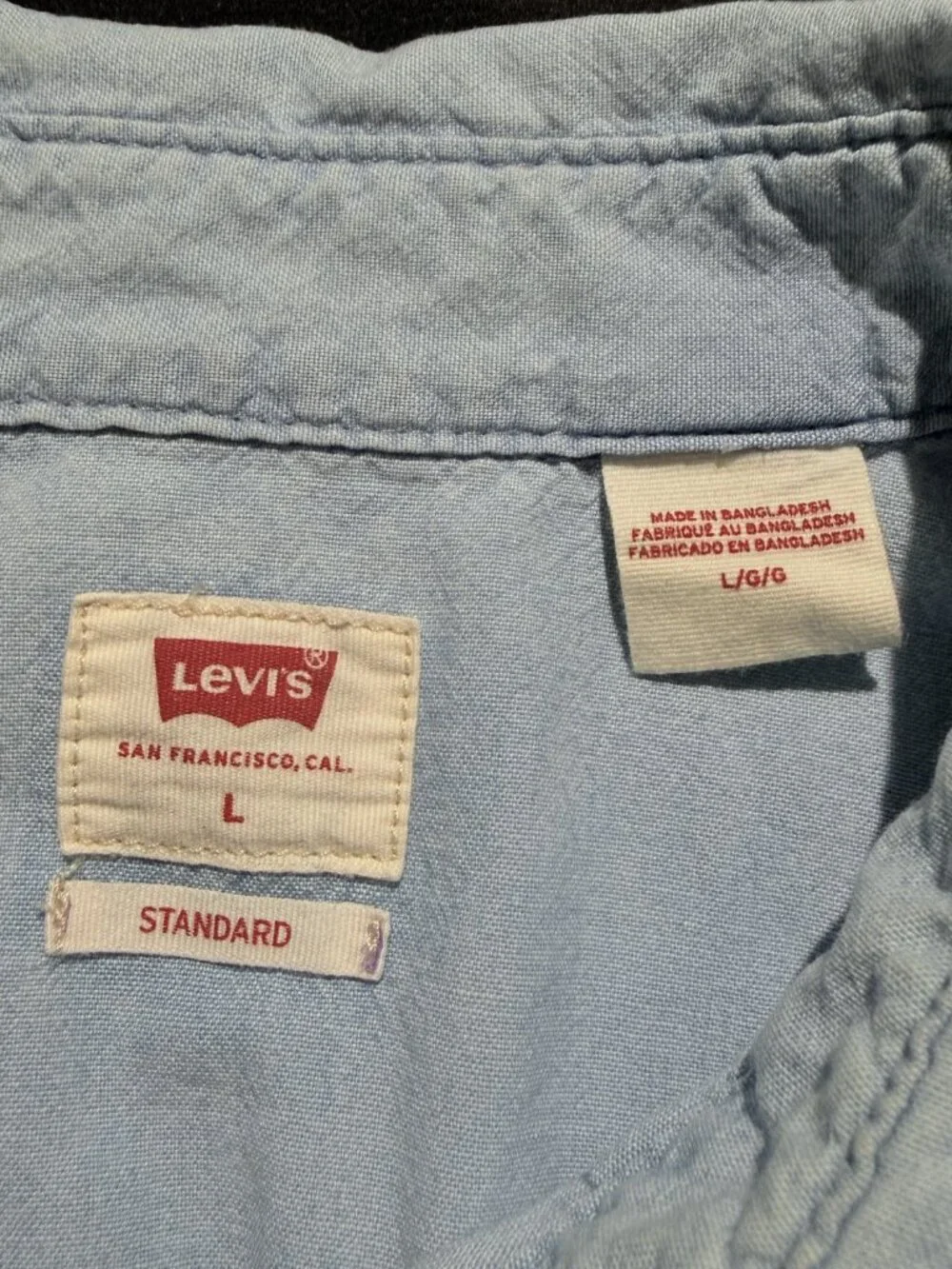 Levi's Classic Standard Fit Western Chambray Shirt Large Blue Pearl Snap